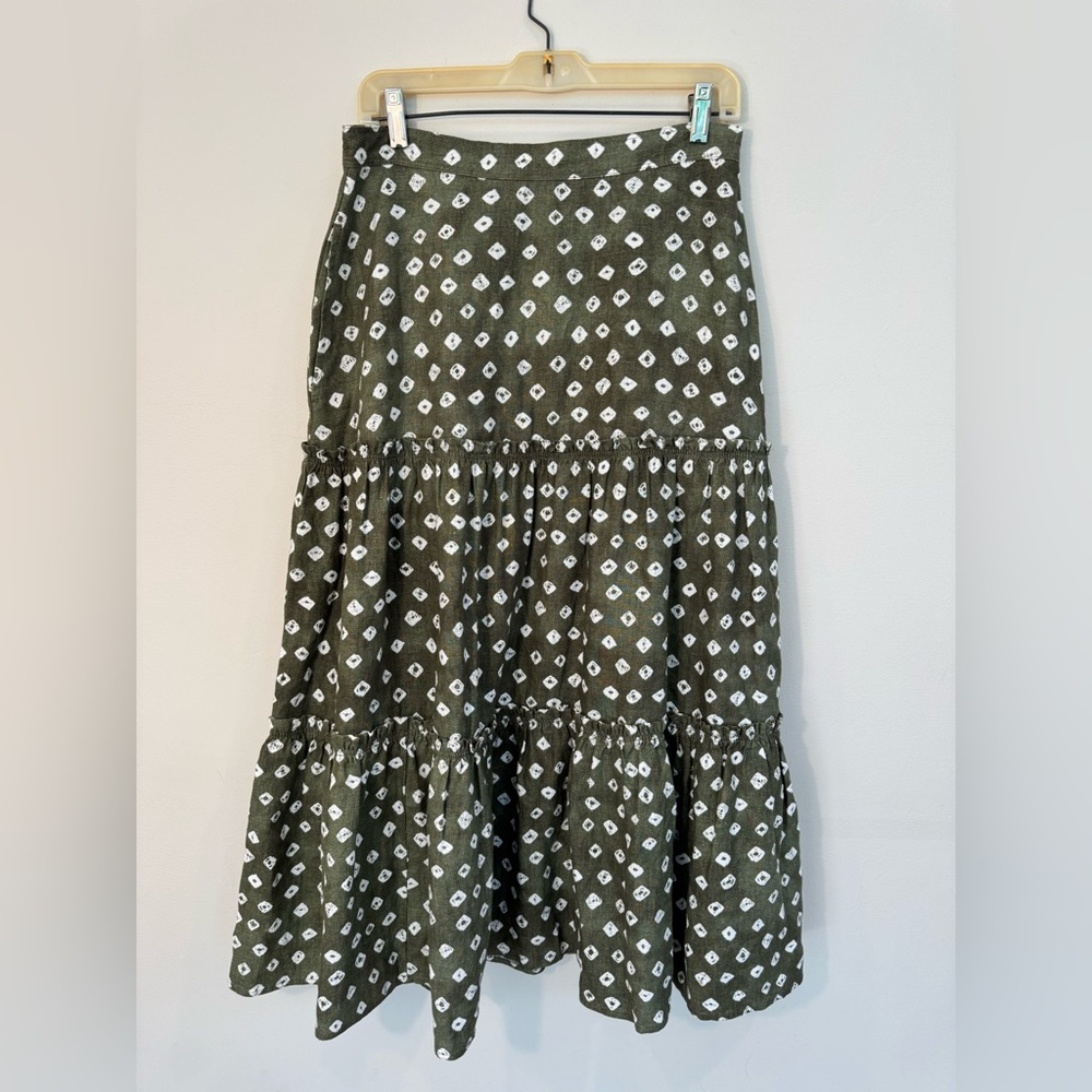 Polo Ralph Lauren Block-Print Tiered Linen Midi Skirt - Size 8